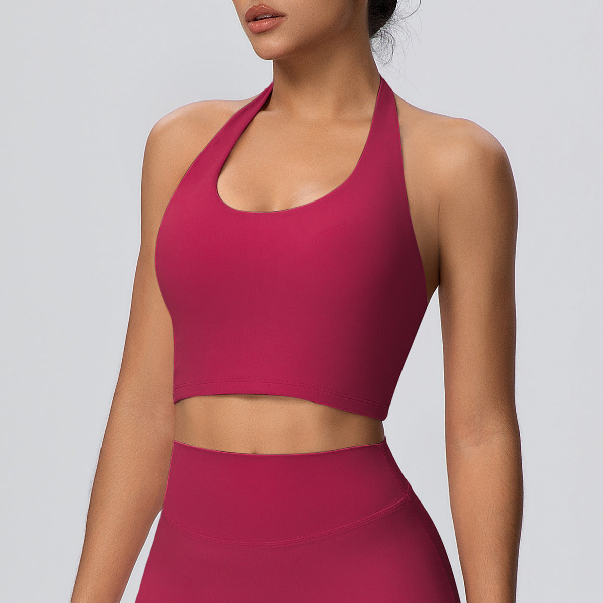 SOLBANA Studio Open-Back Halter Bra in Wine