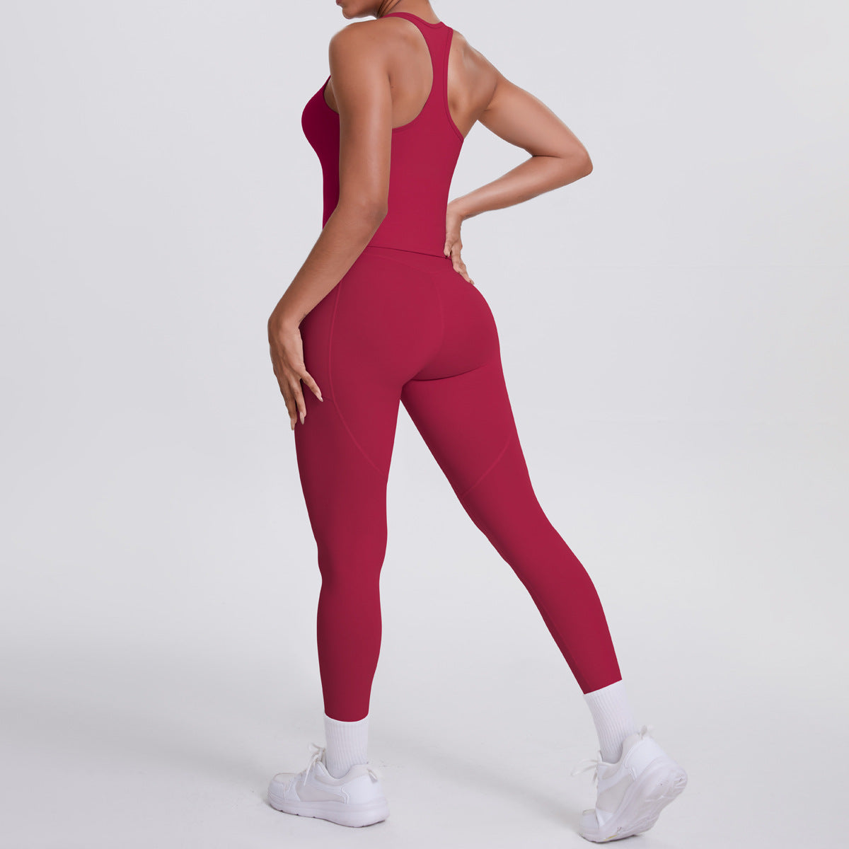 SOLBANA Form Pocket Tank 2-Piece Legging Set in Red