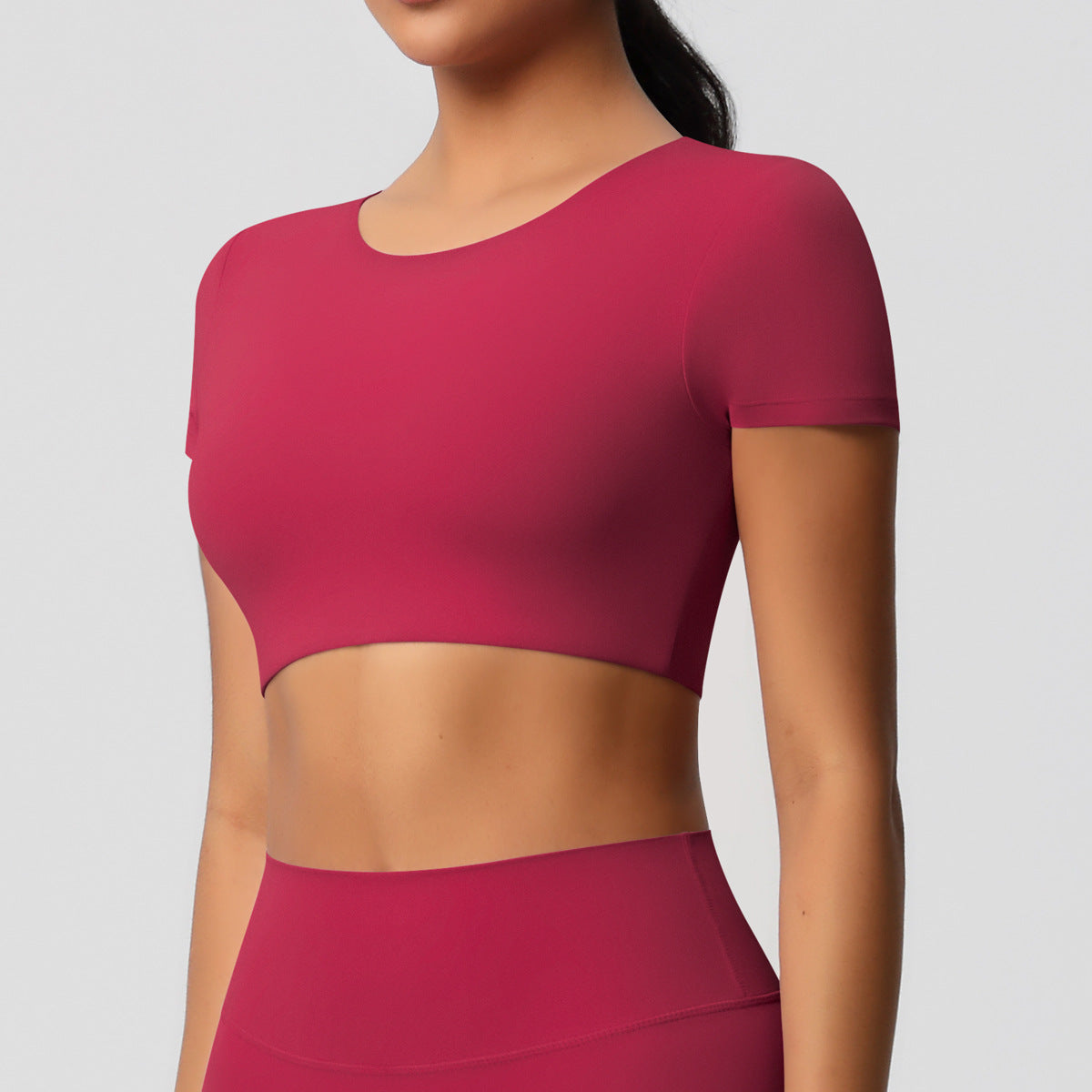 SOLBANA Studio Padded Crop Tee in Carmine
