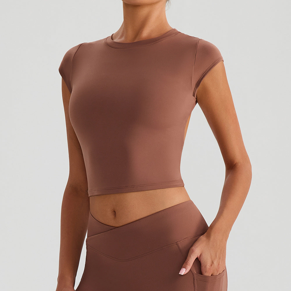 SOLBANA Form Cutout Crop Tee in Brown