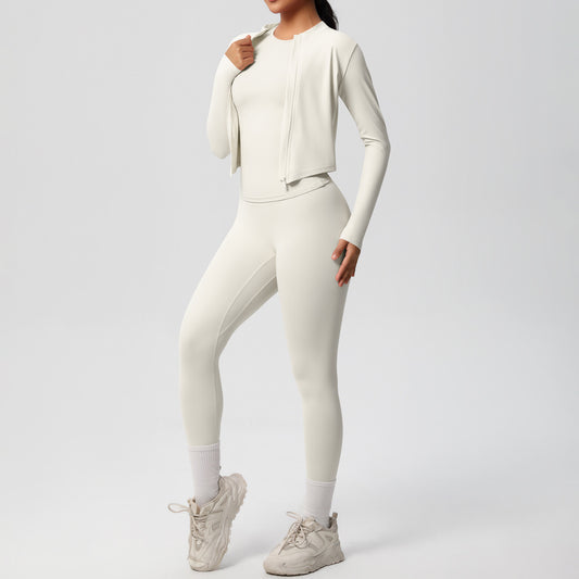 SOLBANA Studio Zip 3-Piece Legging Set in Ivory