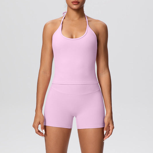 SOLBANA model wearing high-rise activewear shorts for studio training
