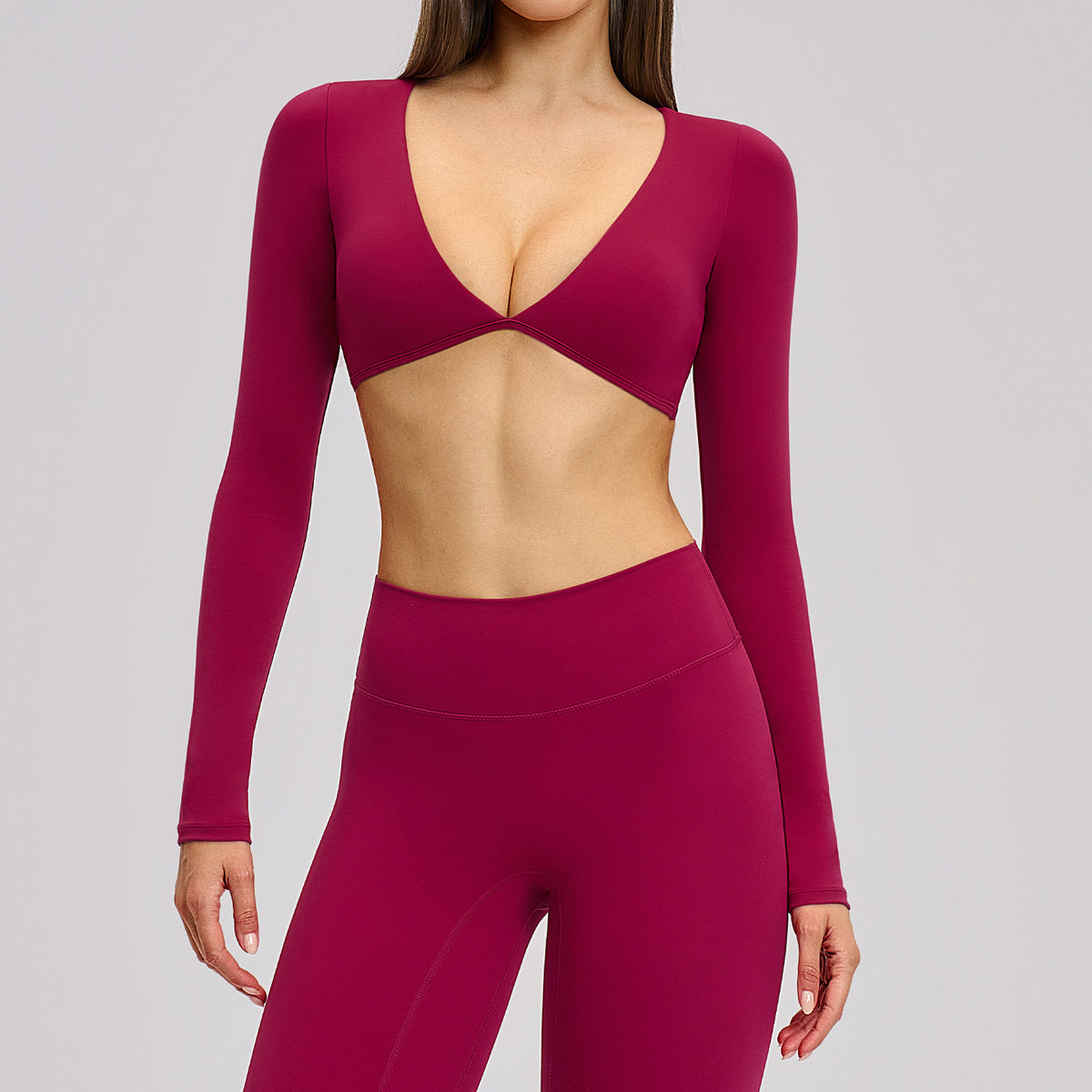 SOLBANA Studio Cropped V-Neck Long Sleeve