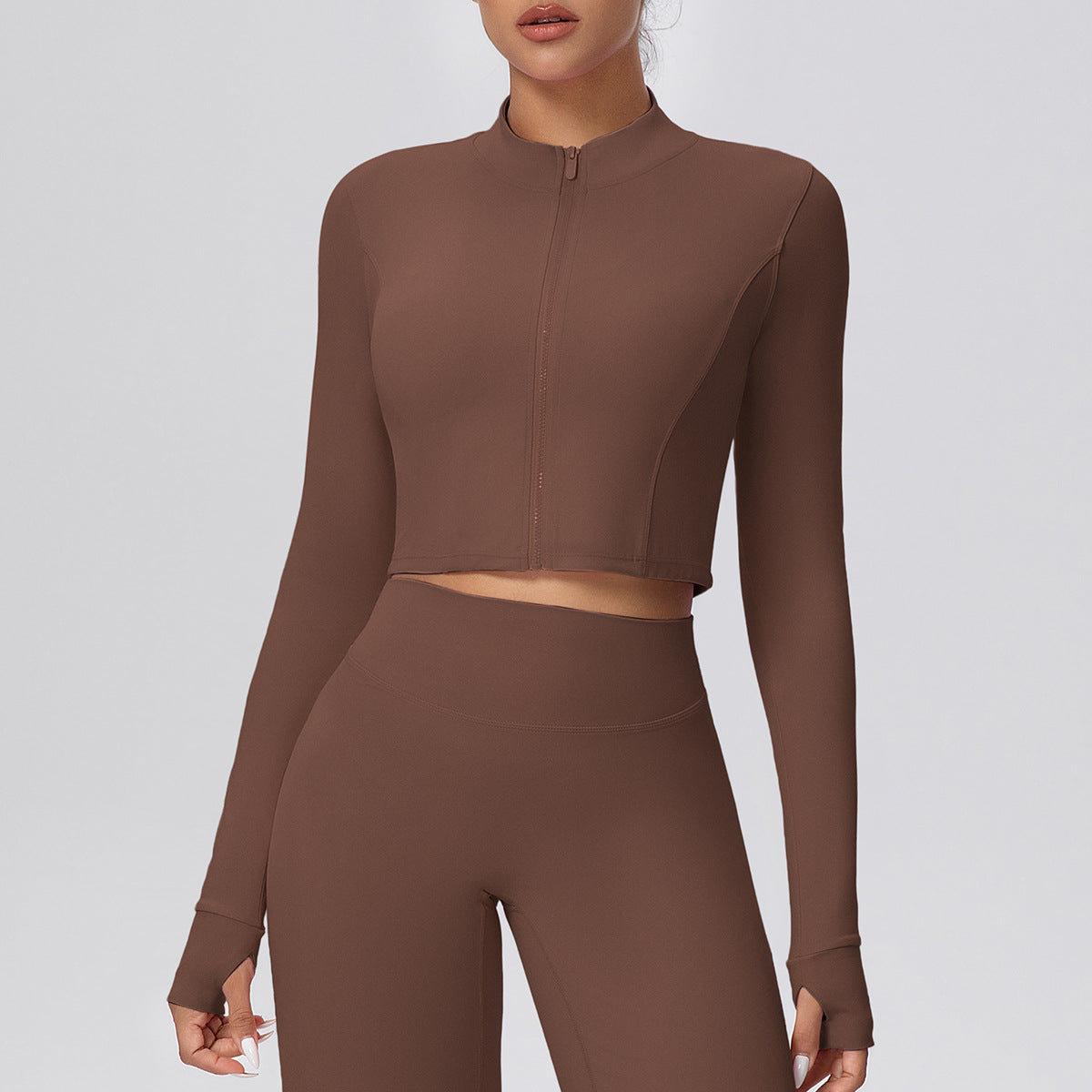 SOLBANA Form Cropped Zip Jacket in Chestnut