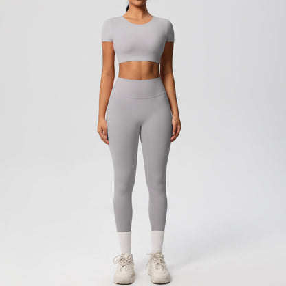 SOLBANA Form Sculpt Tee 2-Piece Legging Set in Frost Gray
