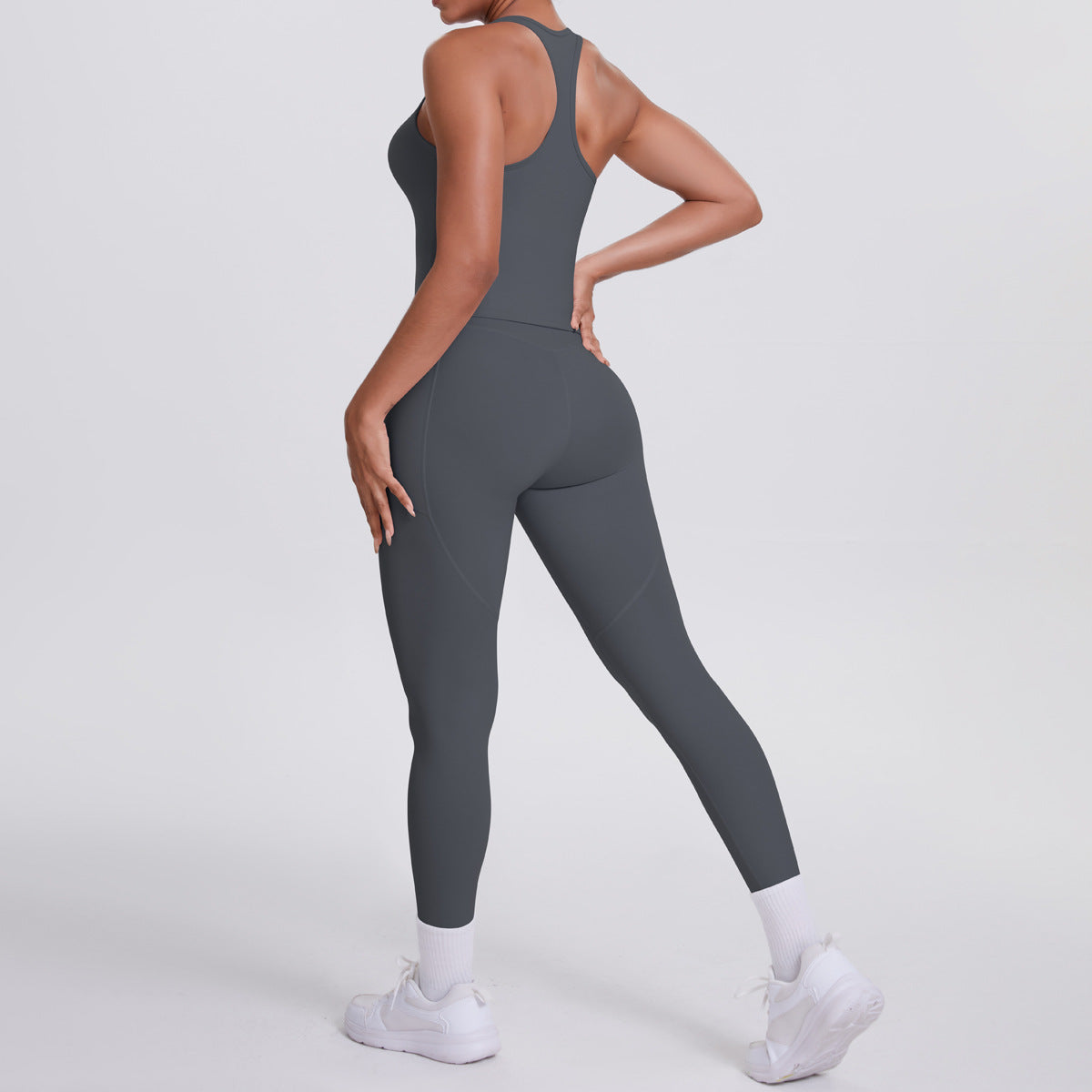 SOLBANA Form Pocket Tank 2-Piece Legging Set in Charcoal