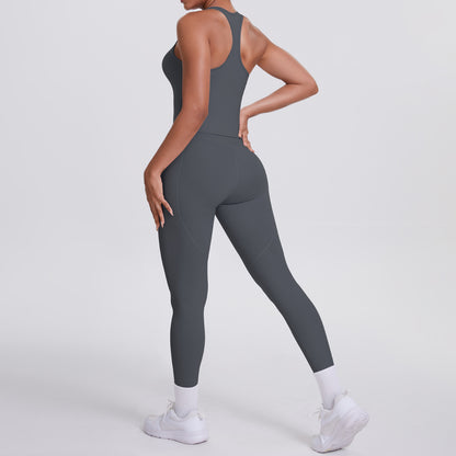 SOLBANA Form Pocket Tank 2-Piece Legging Set in Charcoal