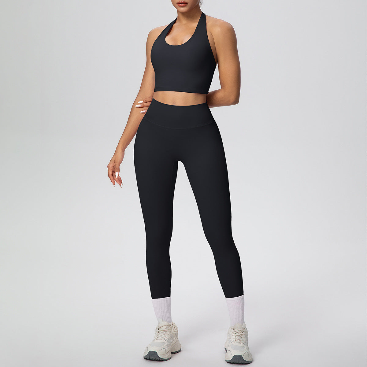 SOLBANA Studio Halter 2-Piece Pant Set in Black
