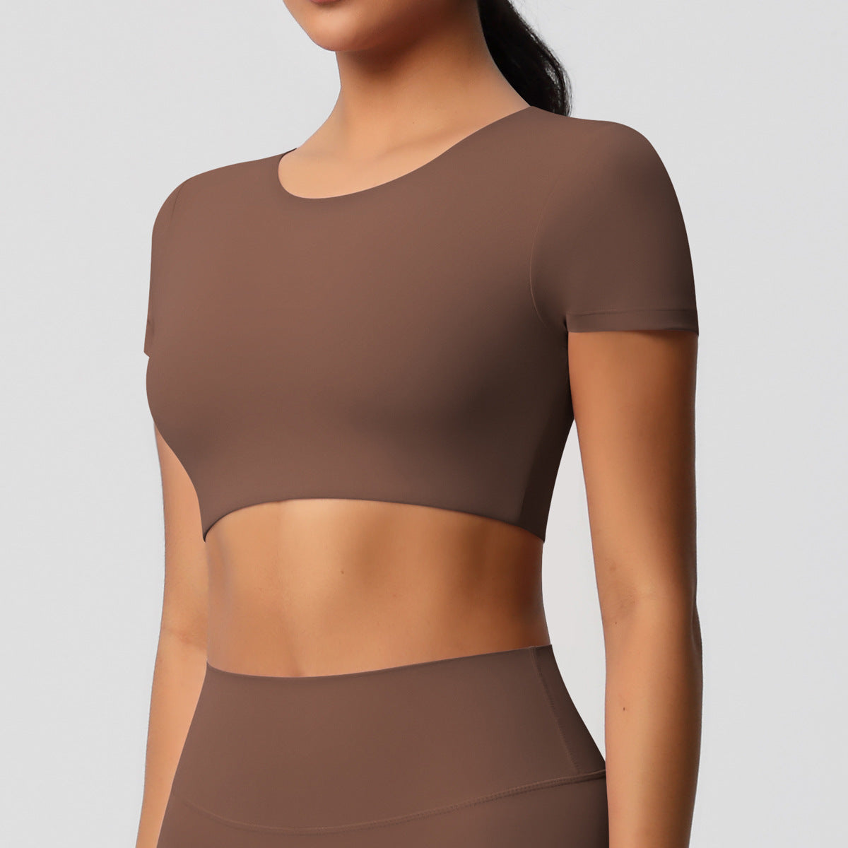 SOLBANA Studio Padded Crop Tee in Chestnut