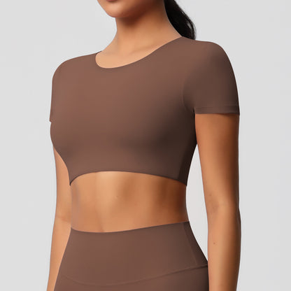 SOLBANA Studio Padded Crop Tee in Chestnut