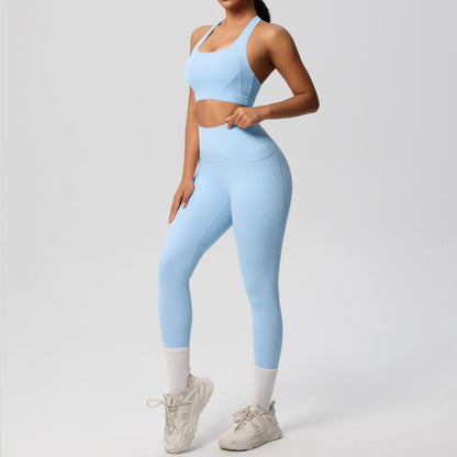 SOLBANA Studio Cutout 2-Piece Legging Set in Sky Blue