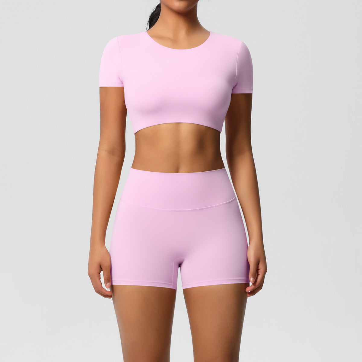 SOLBANA Form Padded Tee 2-Piece Short Set in Pink