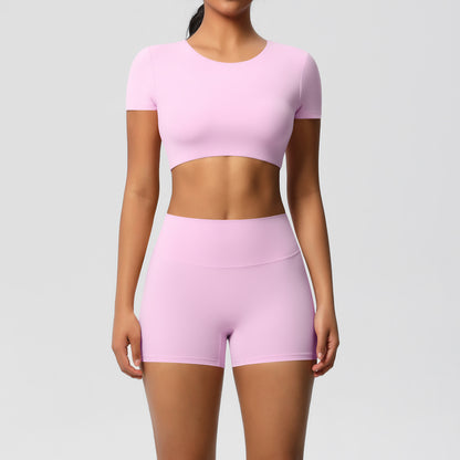 SOLBANA Form Padded Tee 2-Piece Short Set in Pink