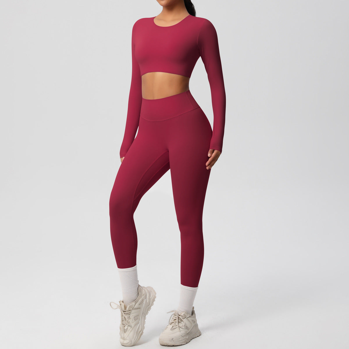 SOLBANA Form Long-Sleeve 2-Piece Legging Set in Wine
