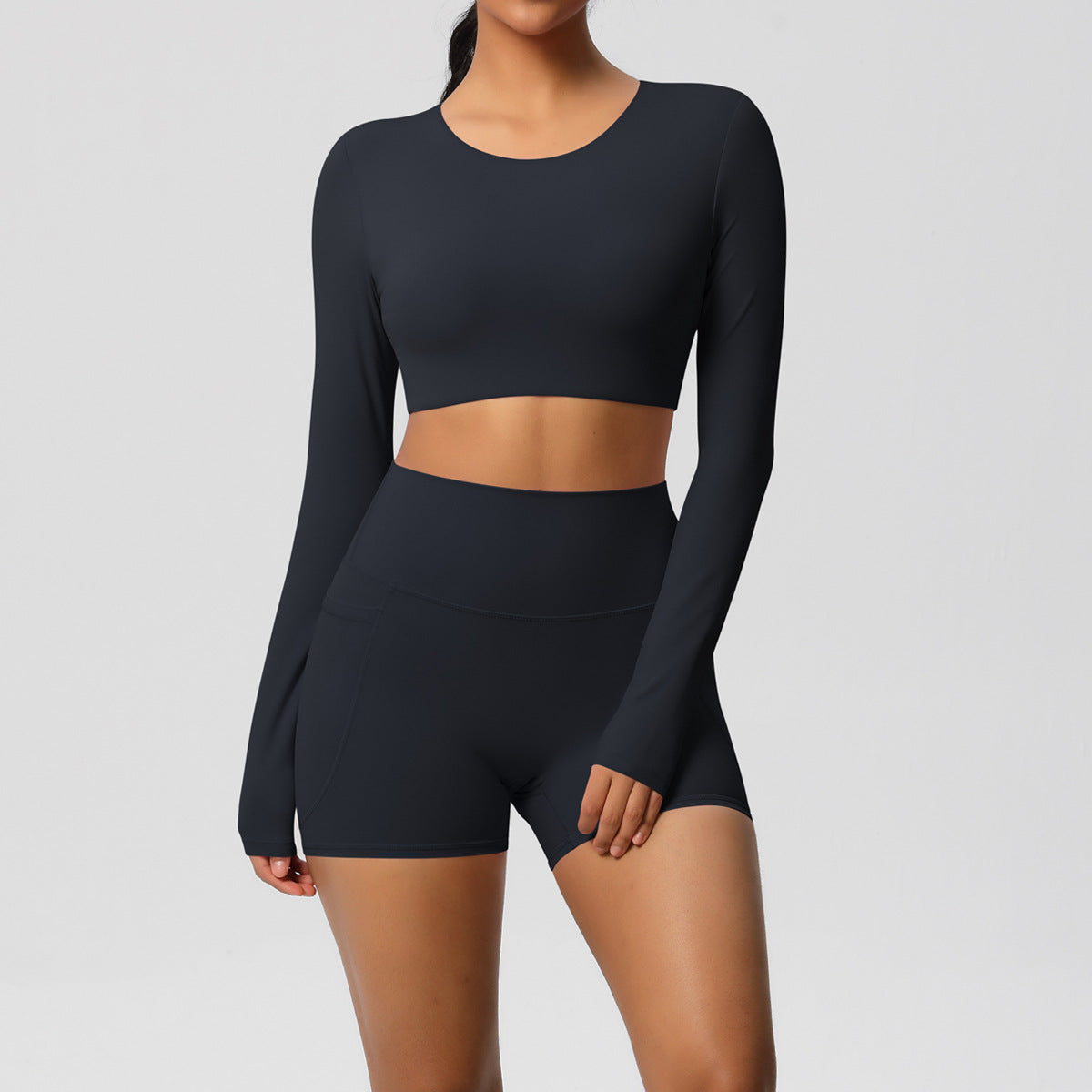 SOLBANA Studio Pocket Long-Sleeve 2-Piece Short Set - alternate product view