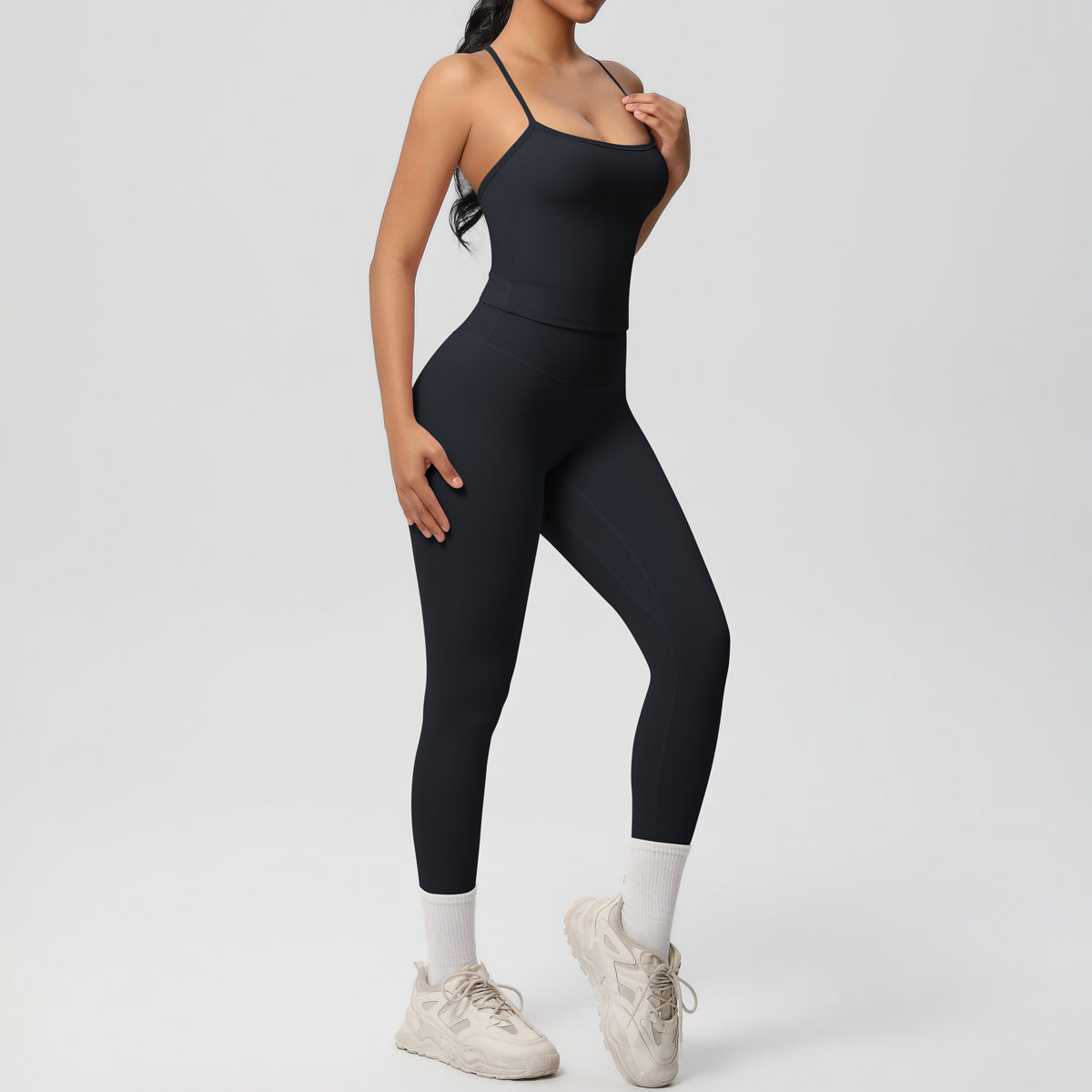 SOLBANA Studio Tie-Strap 2-Piece Legging Set in Black