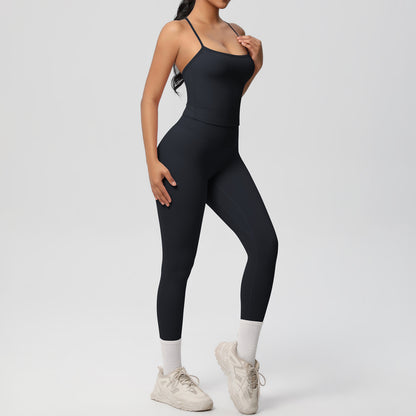 SOLBANA Studio Tie-Strap 2-Piece Legging Set in Black