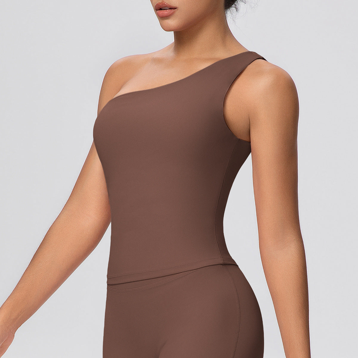 SOLBANA Studio One-Shoulder Tank in Chestnut