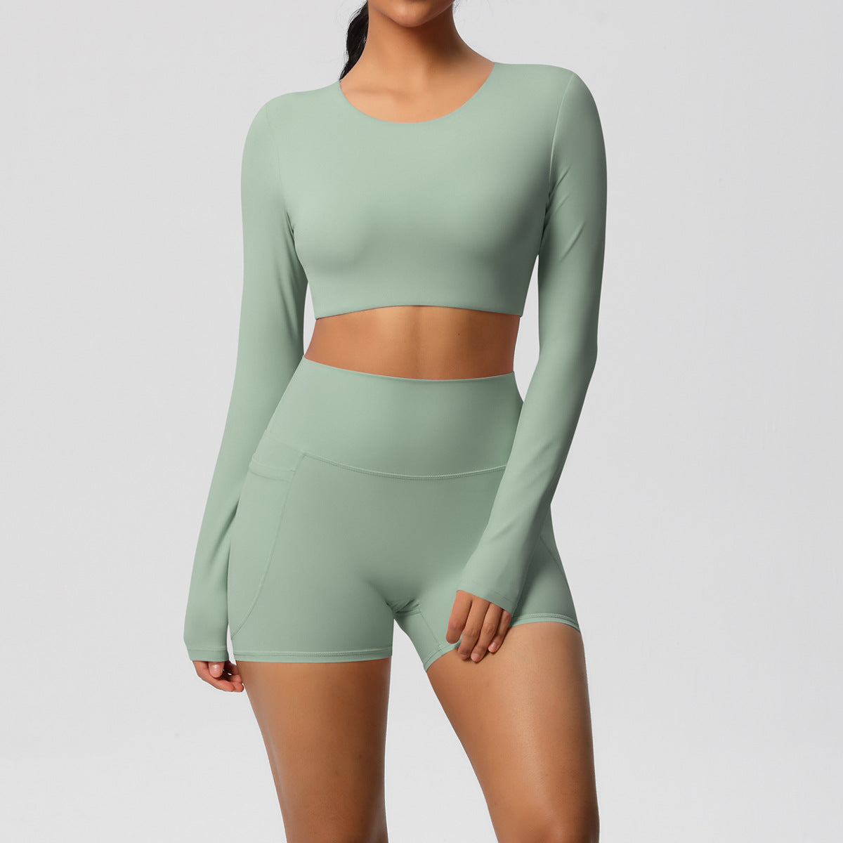 SOLBANA Studio Pocket Long-Sleeve 2-Piece Short Set - alternate product view