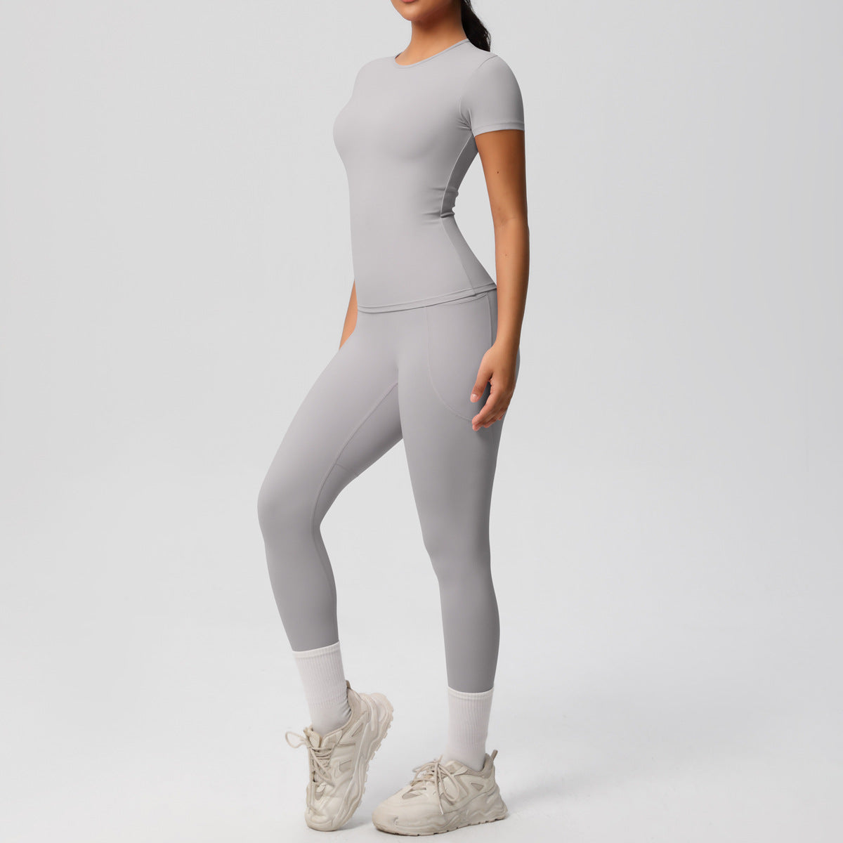 SOLBANA Form Short-Sleeve 2-Piece Pant Set in Frost Gray