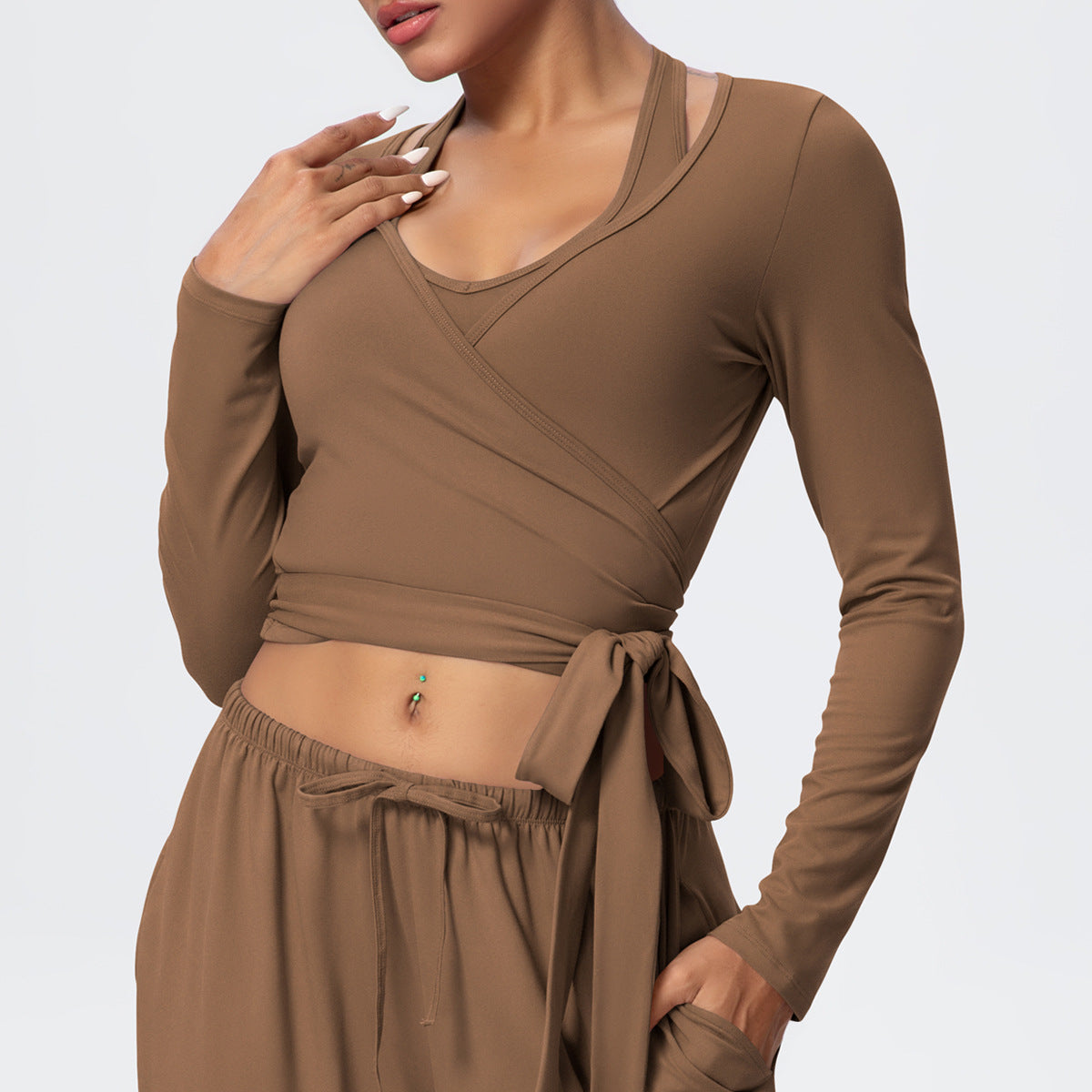 SOLBANA Studio Tie-Detail Long Sleeve in Brown