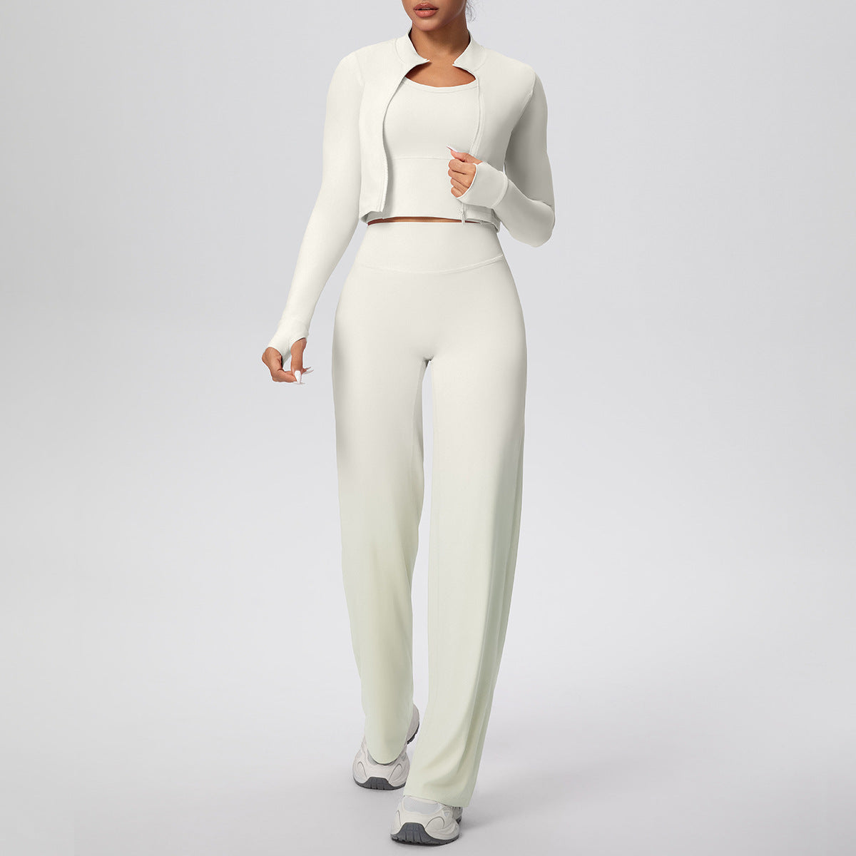 SOLBANA Coast Zip 3-Piece Pant Set in Ivory