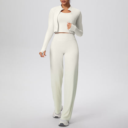SOLBANA Coast Zip 3-Piece Pant Set in Ivory