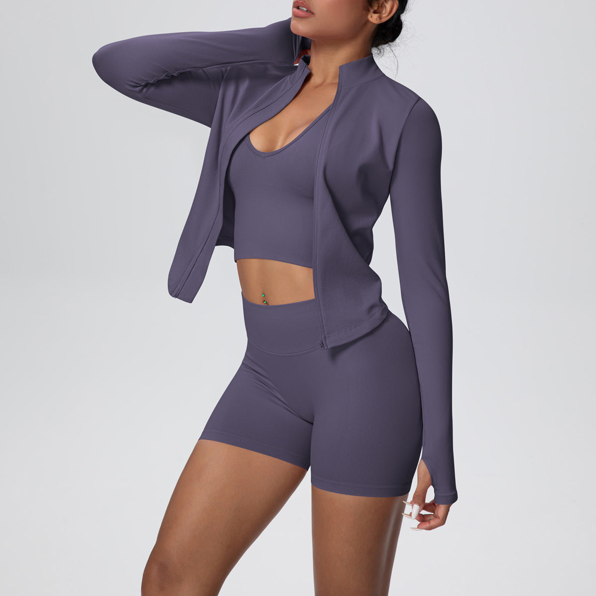 Studio Zip Jacket 3-Piece Short Set by SOLBANA - alternate view