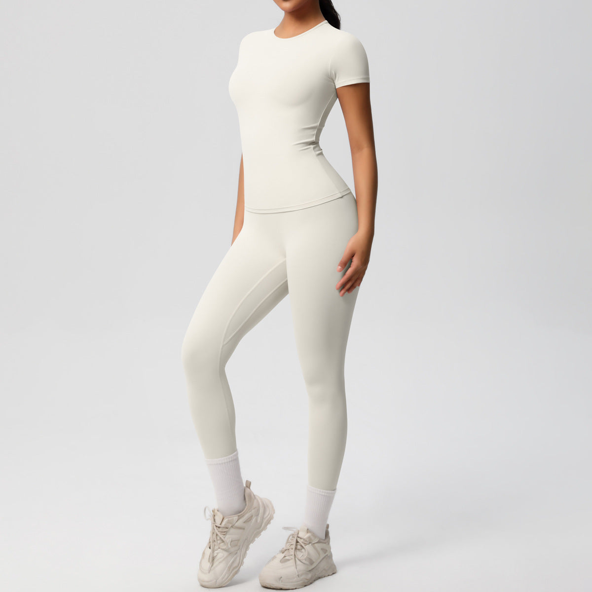 SOLBANA Form Tee 2-Piece Legging Set in Ivory