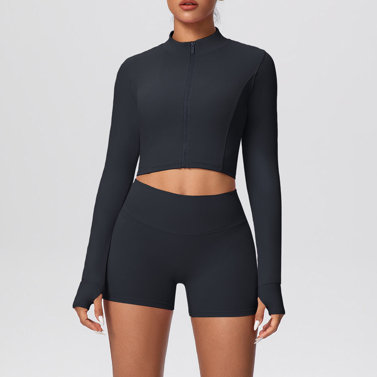 SOLBANA Studio Thumbhole Zip Short Set - alternate product view