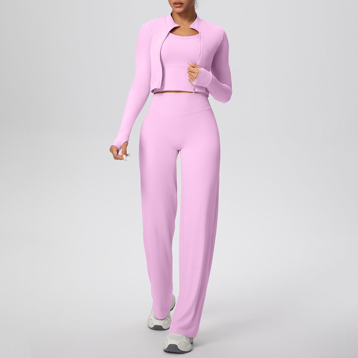 SOLBANA Coast Zip 3-Piece Pant Set in Blush