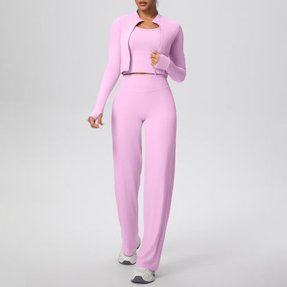 SOLBANA Coast Zip 3-Piece Pant Set in Blush