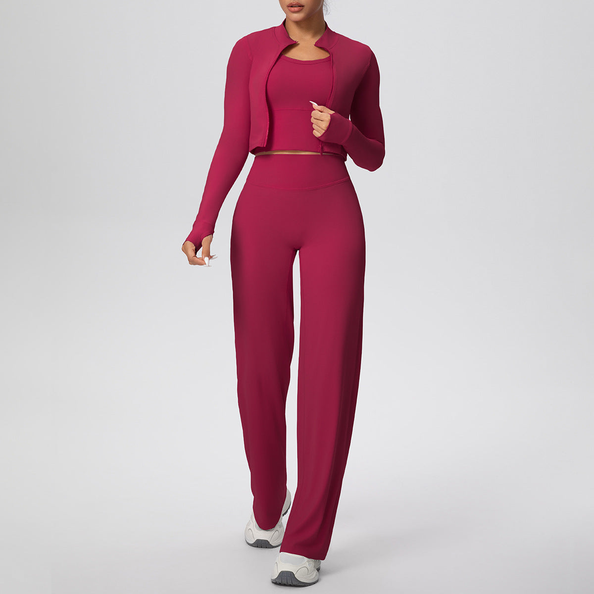 SOLBANA Coast Zip 3-Piece Pant Set in Wine