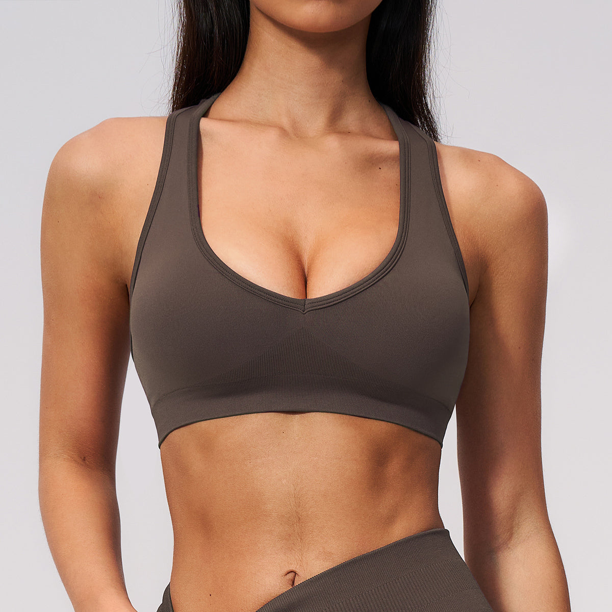 SOLBANA Studio Racerback Bra in Dark Brown