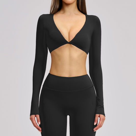 SOLBANA Studio Cropped V-Neck Long Sleeve in Midnight