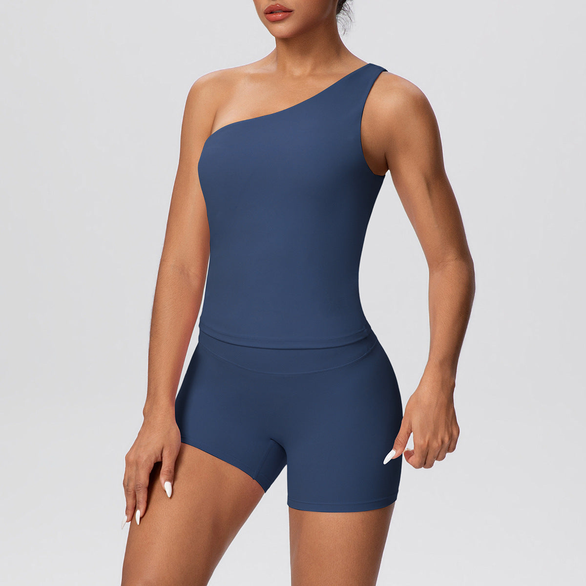 SOLBANA Studio Asymmetric 2-Piece Short Set in Blue