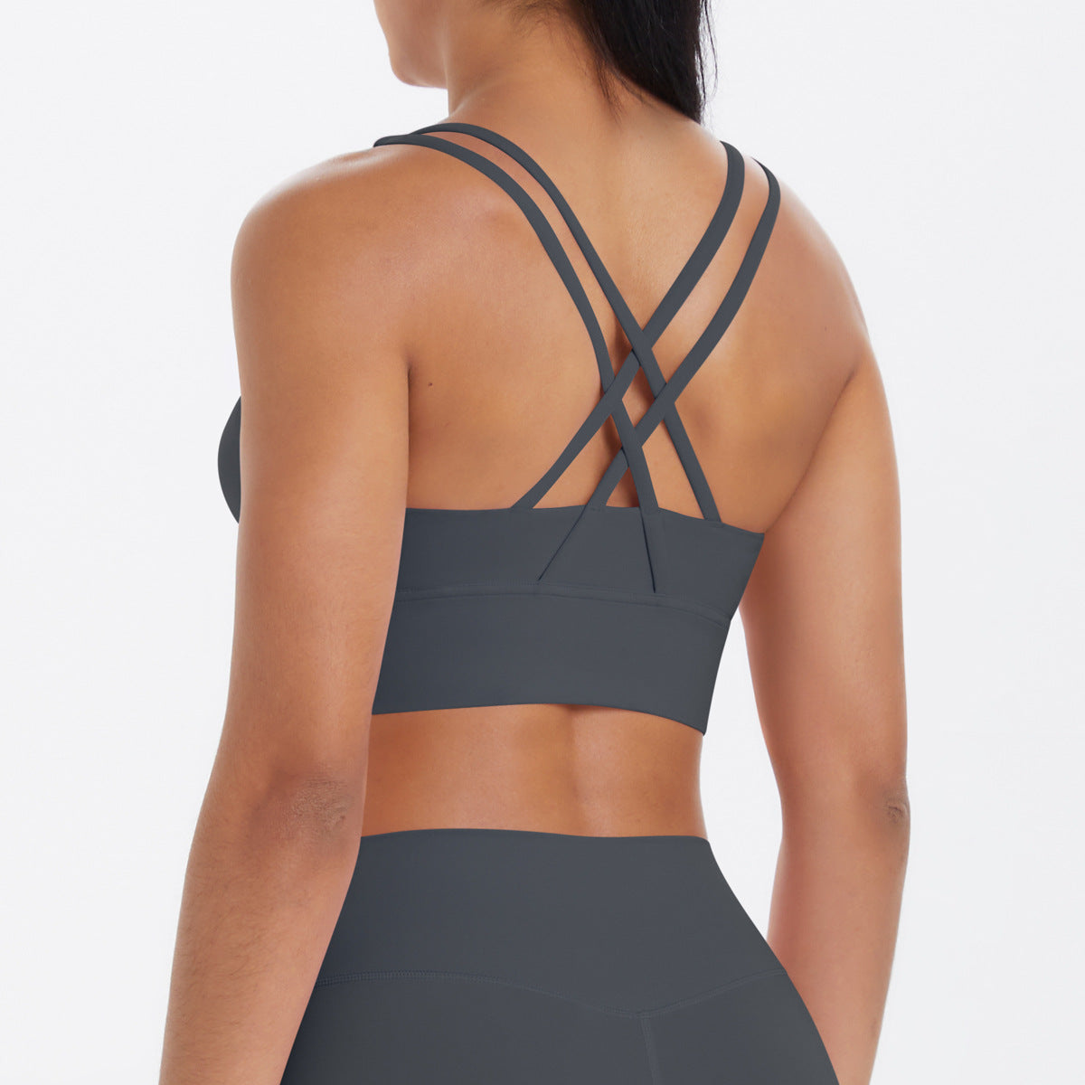 SOLBANA Form Double-Strap Crossback Bra in Charcoal