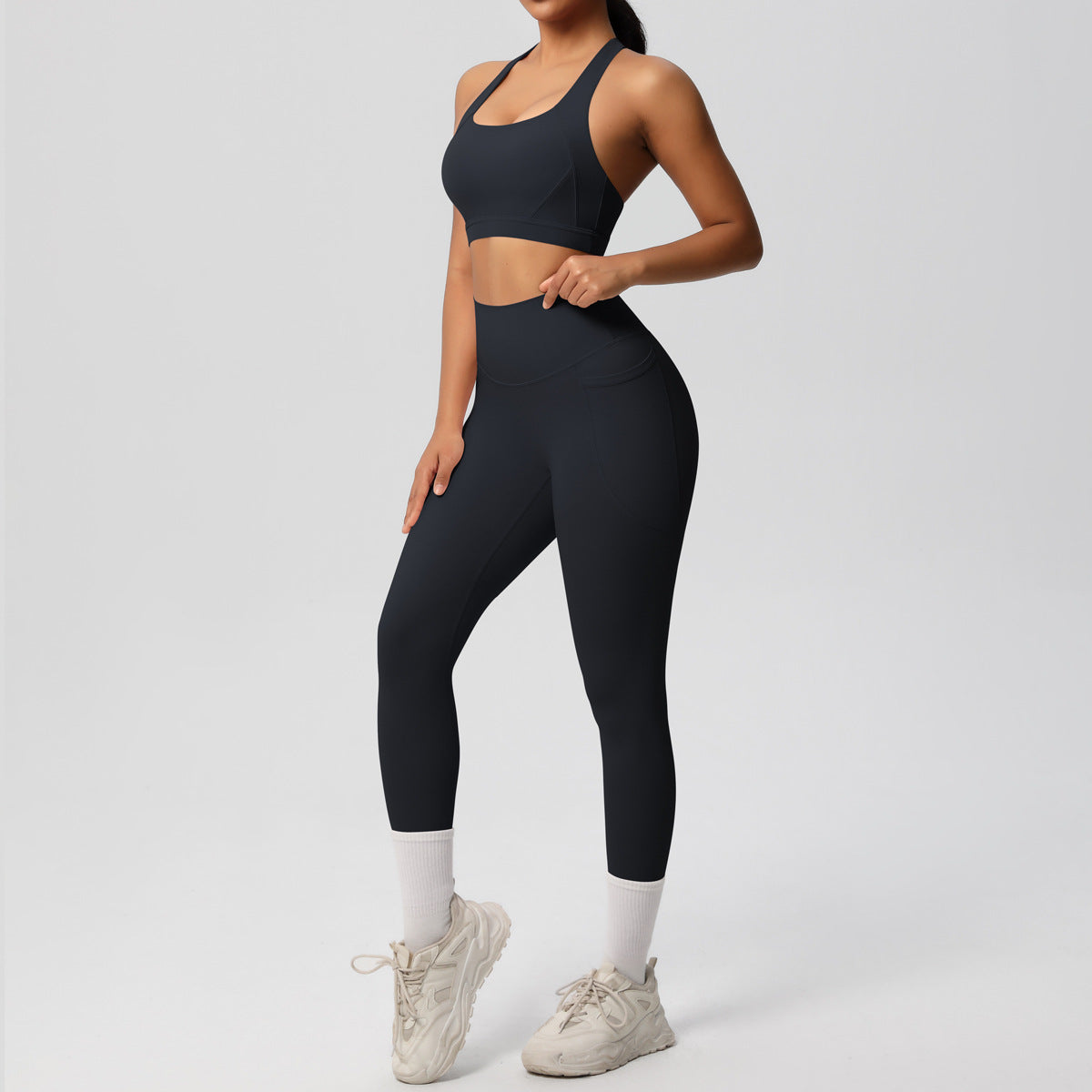 SOLBANA Studio Cutout 2-Piece Legging Set in Black