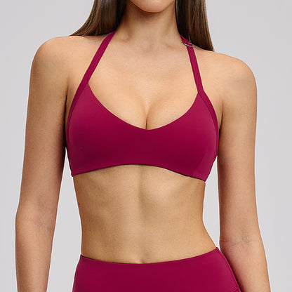 SOLBANA Form Open-Back Halter Bra in Berry
