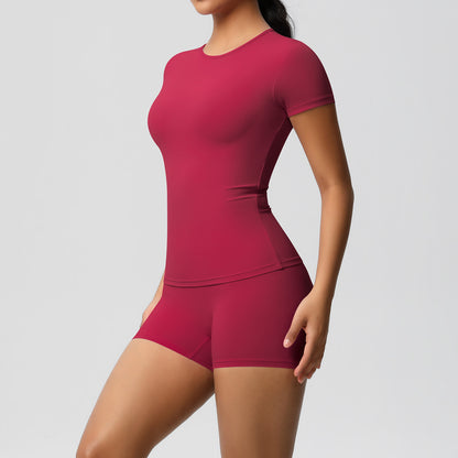 SOLBANA Form Tee 2-Piece Short Set in Red