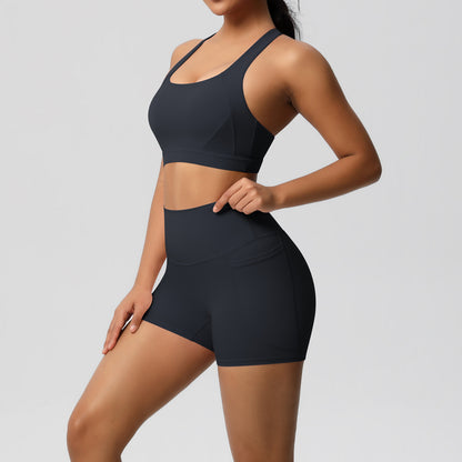 SOLBANA Studio Halter Pocket 2-Piece Short Set in Black