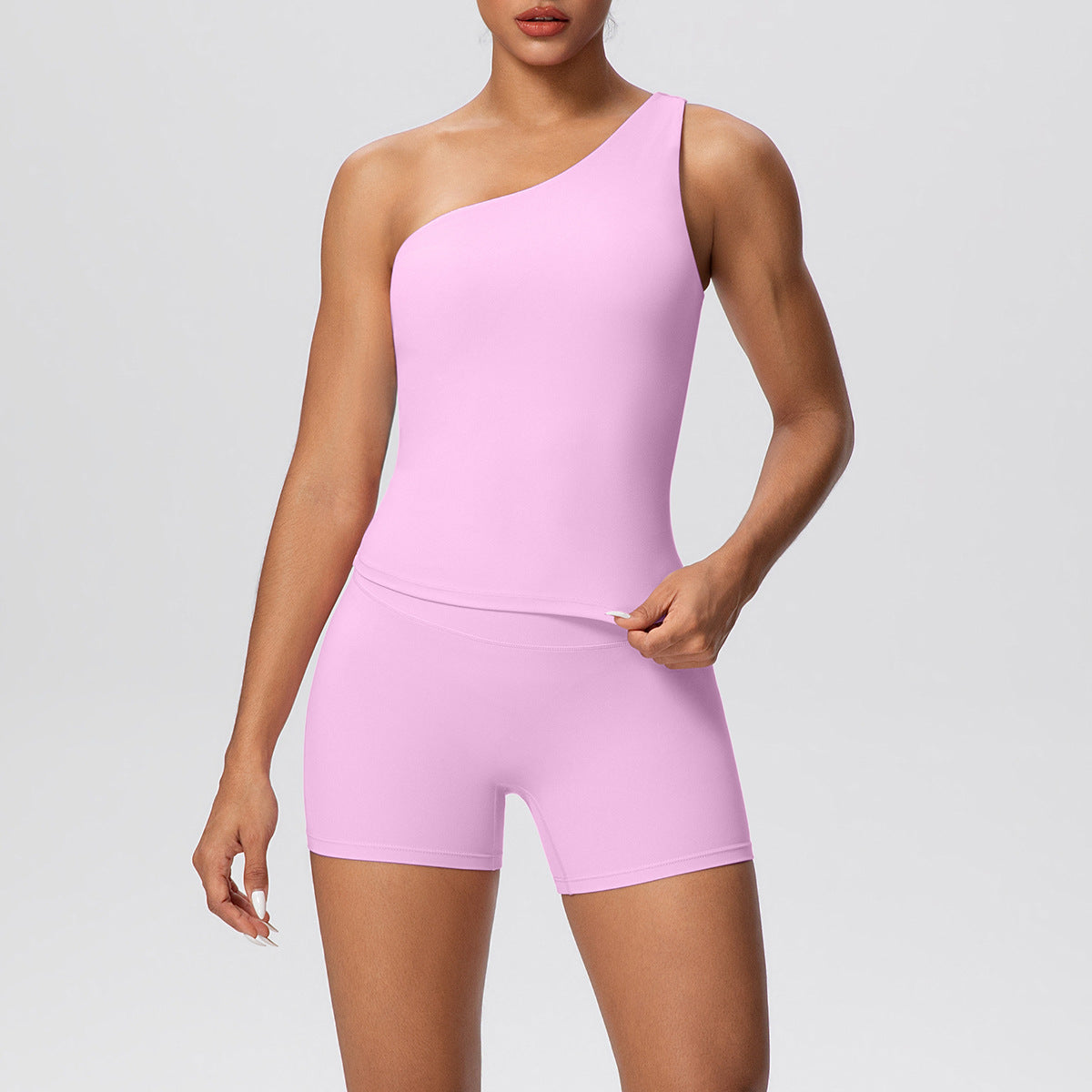 SOLBANA Studio Asymmetric 2-Piece Short Set in Pink