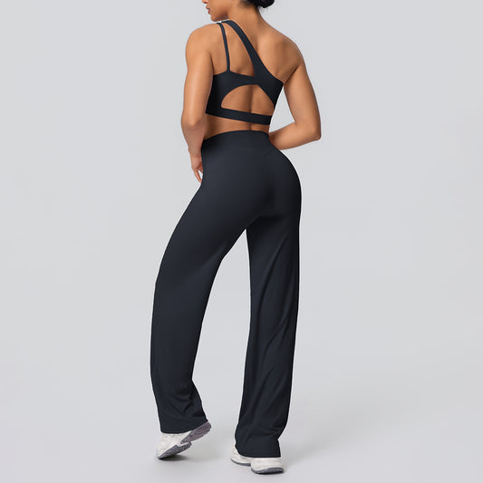 SOLBANA Studio Asymmetric 2-Piece Straight-Pant Set in Black