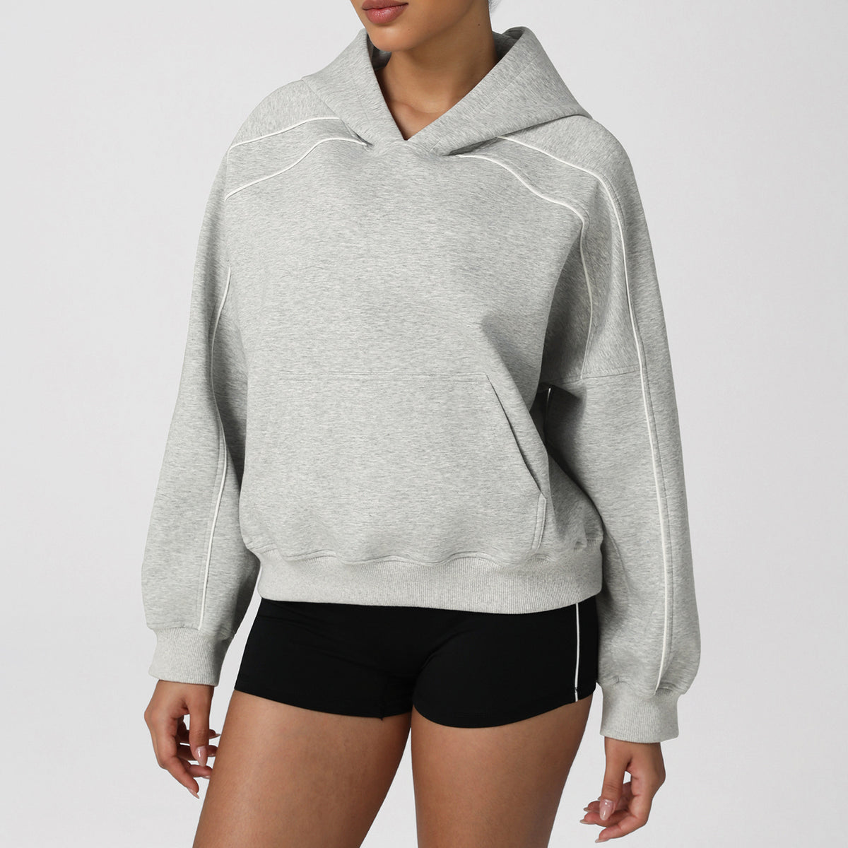 SOLBANA Off-Duty Stripe Hoodie in Light Gray