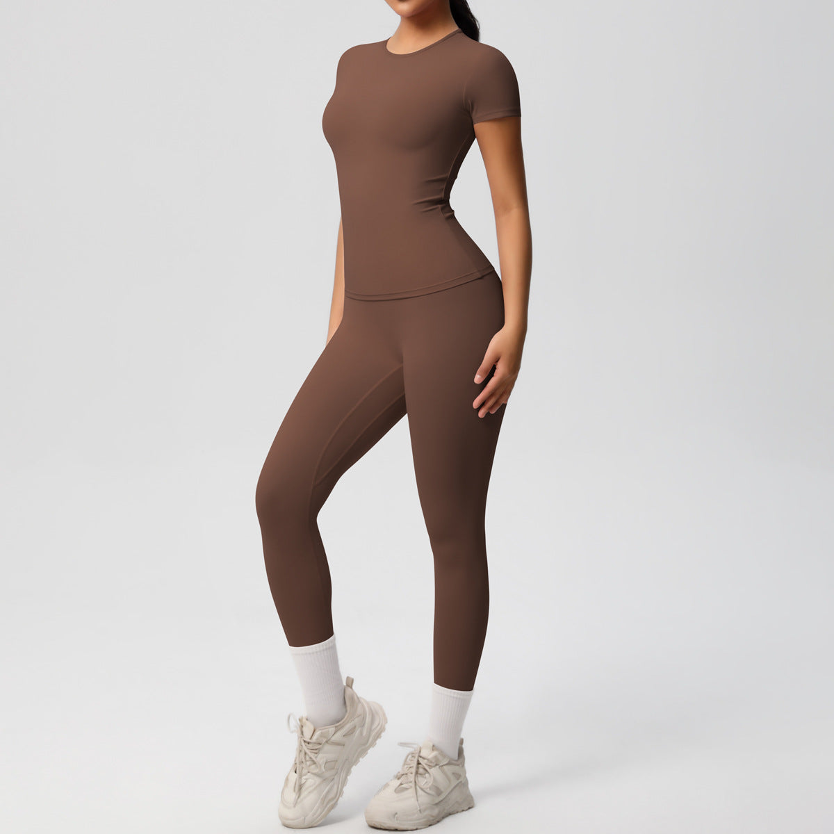 SOLBANA Form Tee 2-Piece Legging Set in Chestnut