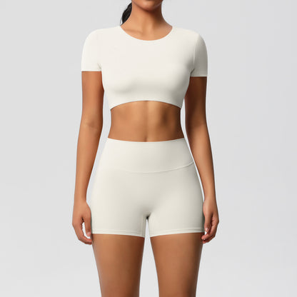 SOLBANA Form Padded Tee 2-Piece Short Set in Ivory