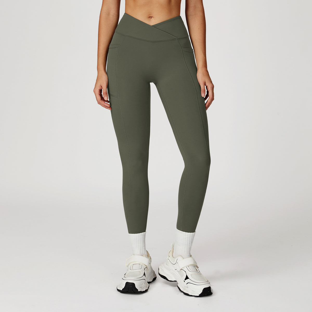SOLBANA Studio Cross-Waist Legging in Cedar Green