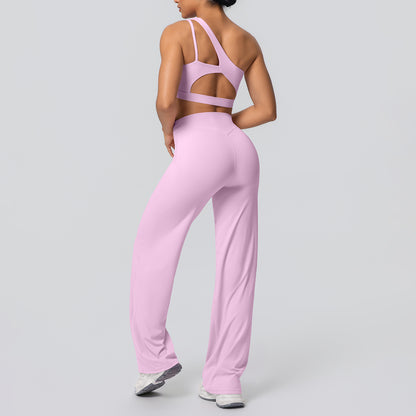 SOLBANA Studio Asymmetric 2-Piece Straight-Pant Set in Pink
