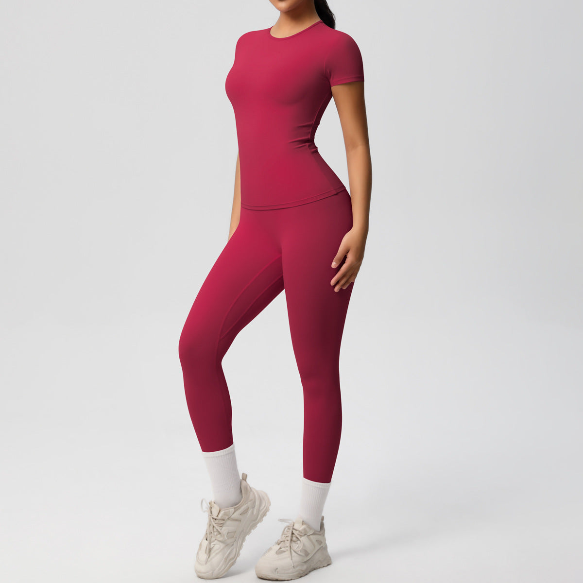 SOLBANA Form Tee 2-Piece Legging Set in Red