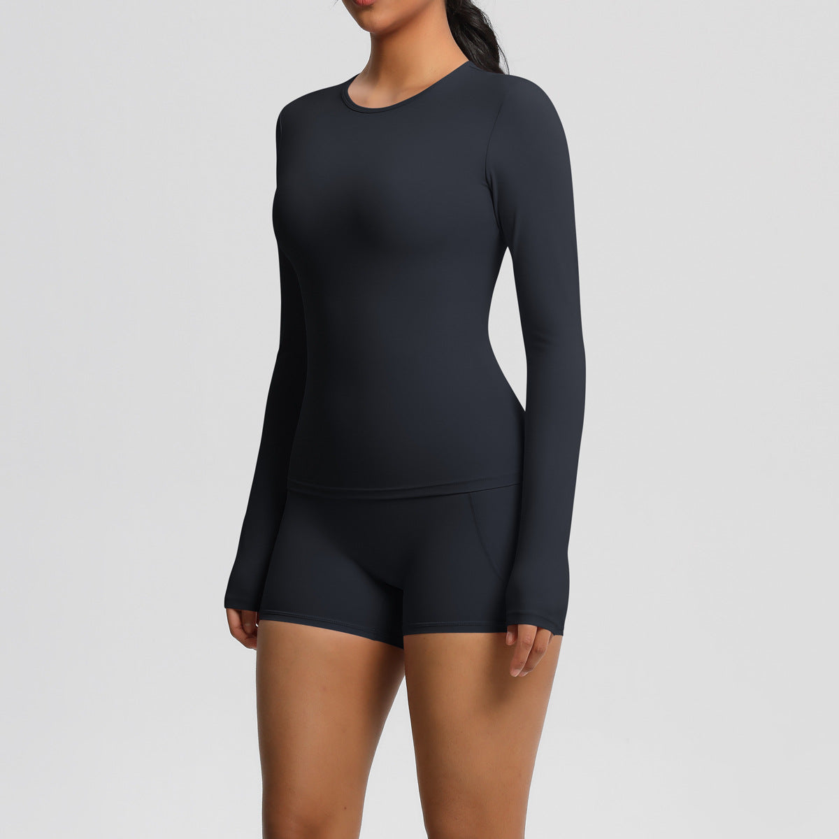 SOLBANA Studio Long-Sleeve 2-Piece Short Set in Black